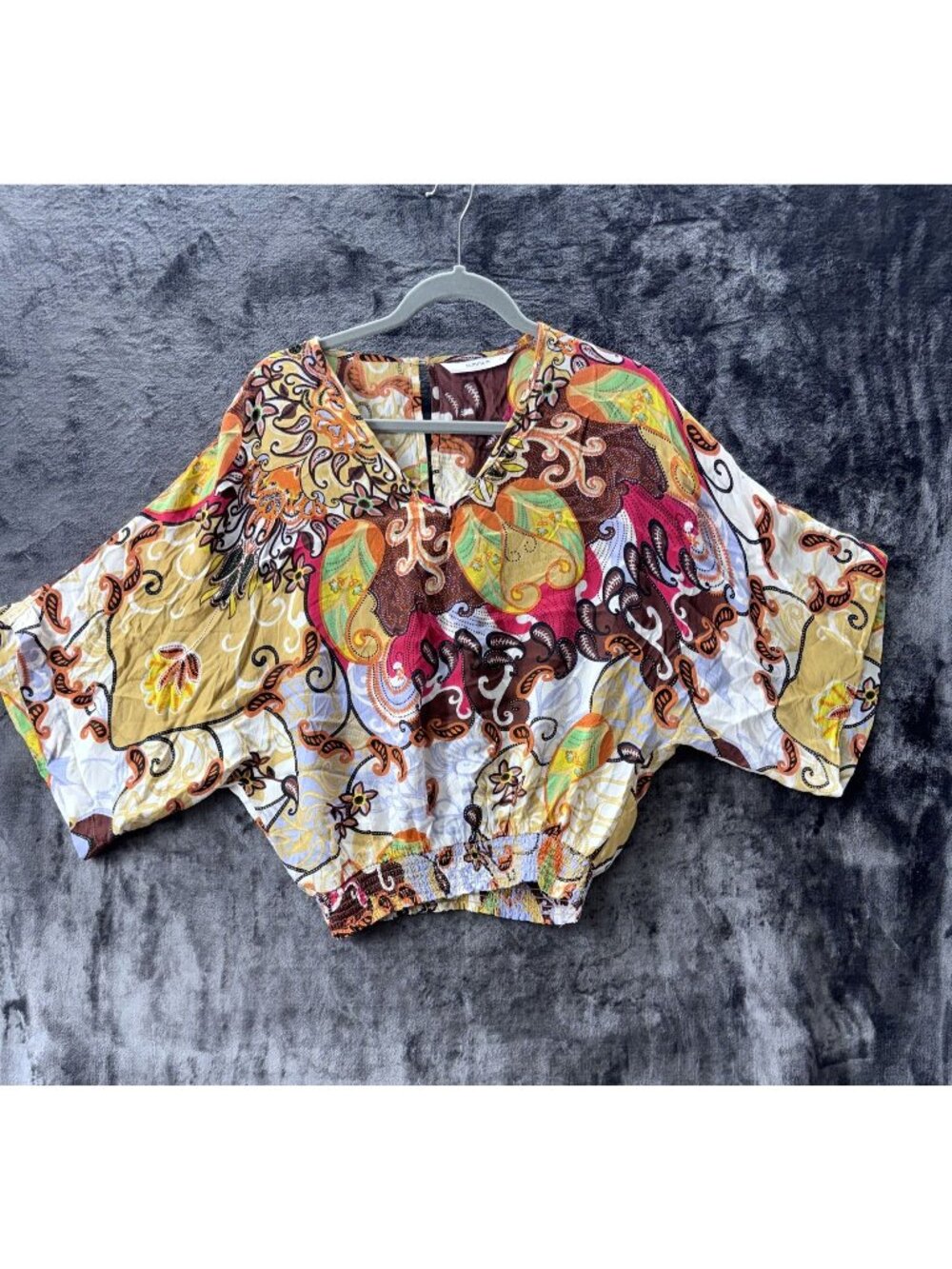 Summum 100% Viscose Dolman Sleeve Blouse EU Sz 34 Paisley Keyhole Back